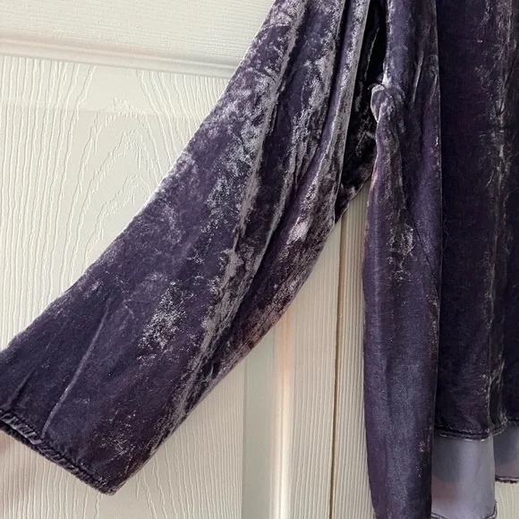 EUC— Eileen Fisher Purple Crushed Velvet Top With 3/4 Sleeves - Picture 6 of 8